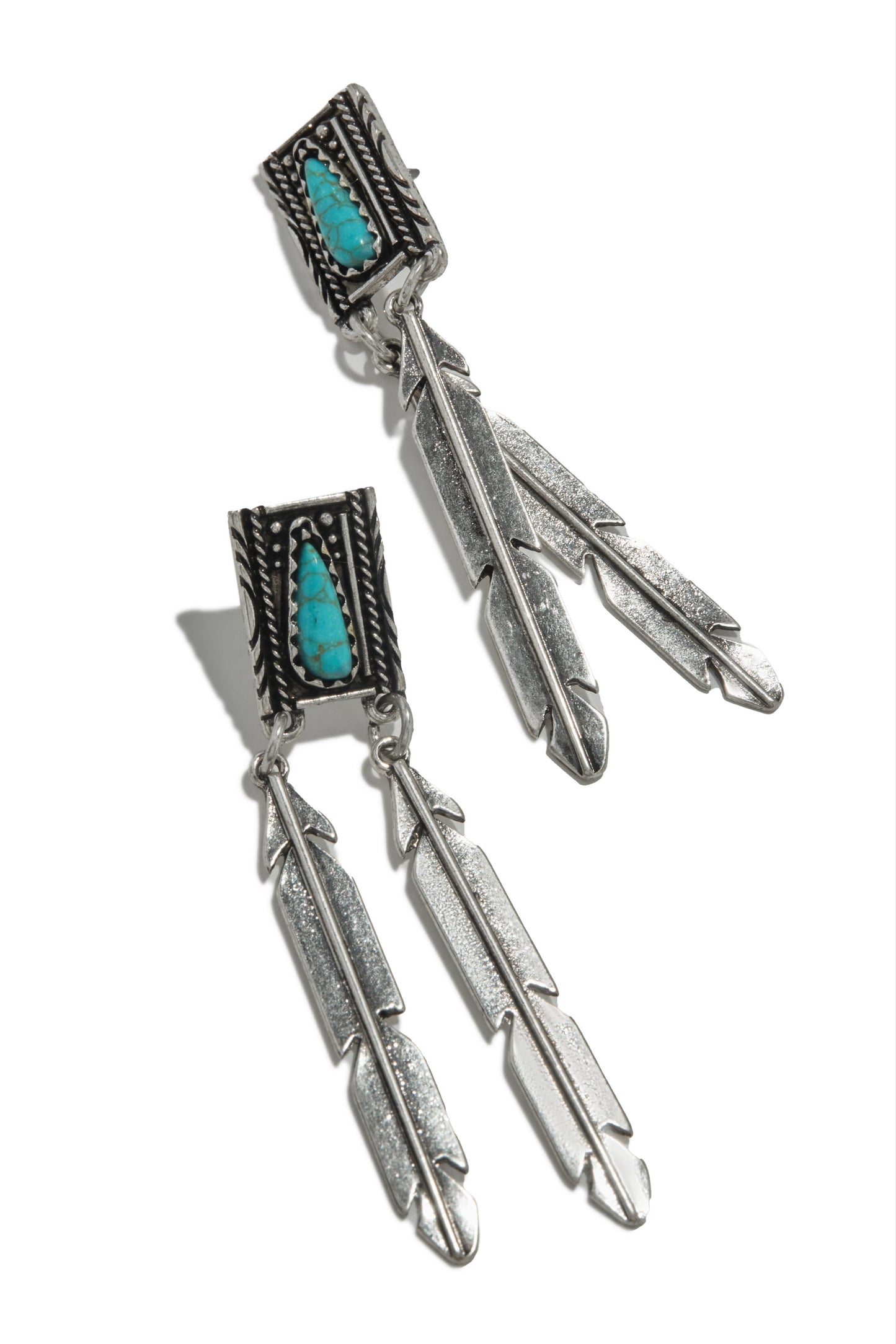 Emarya Statement Dangle Earring - Silver Turquoise