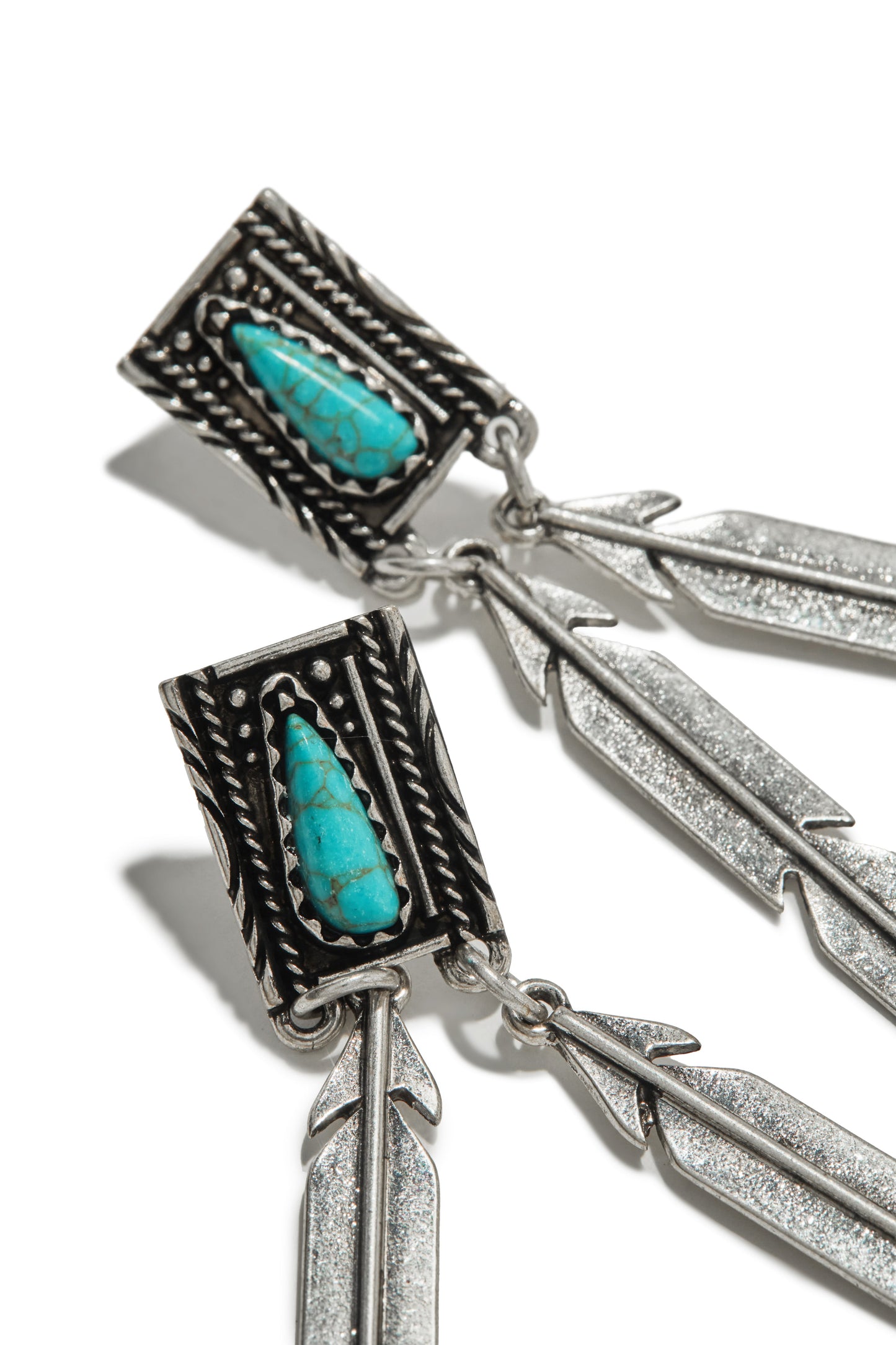 Emarya Statement Dangle Earring - Silver Turquoise